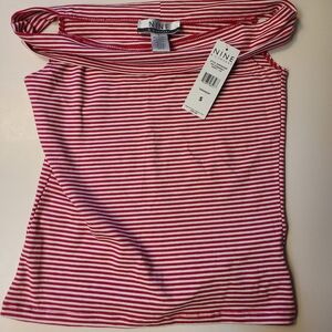 Red and white atripe low shoulder top 9 West NWT